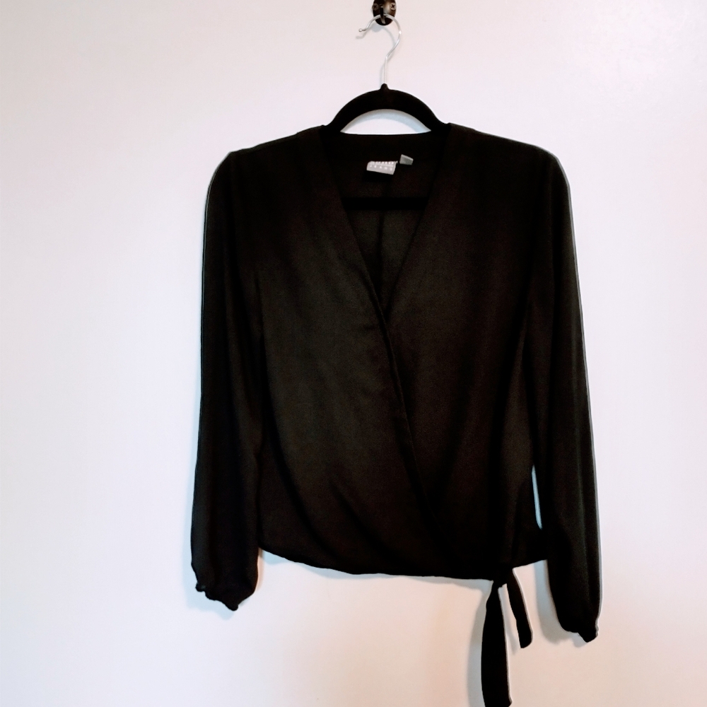 Soho long sleeve black top with draped front size xs